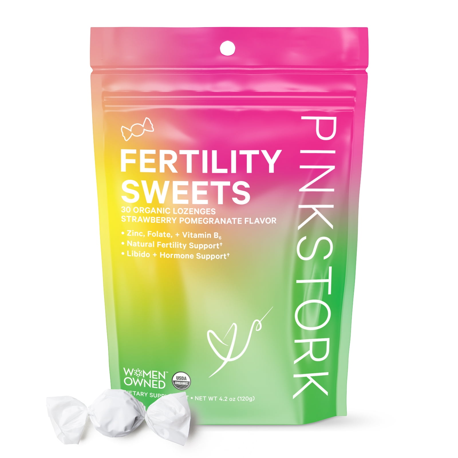 Pink Stork Fertility Sweets: Fertility Supplements, Folate + Vitamin B6 + Zinc, 30 Drops