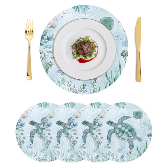 Round Placemats Summer Ocean 15 inch Set of 4 Table Mats for Dining Table Coastal Sea Turtle Shell Coral Heat Resistant Non-Slip Kitchen & Home Decorative Place Mat Set