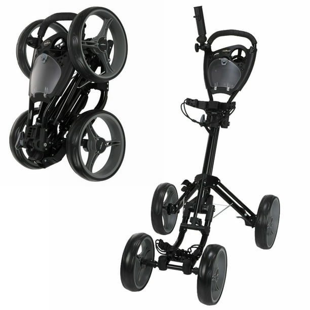 Caddymatic Golf Quad 4Wheel Folding Golf Pull / Push Cart Black