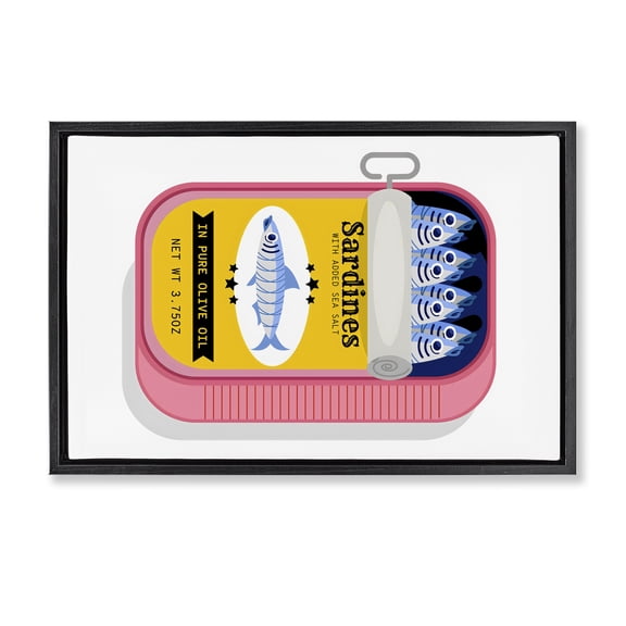 Stupell Industries Traditional Retro Can of Sardines Black Floating Frame Canvas Art, 25 x 17, by Creative Studio