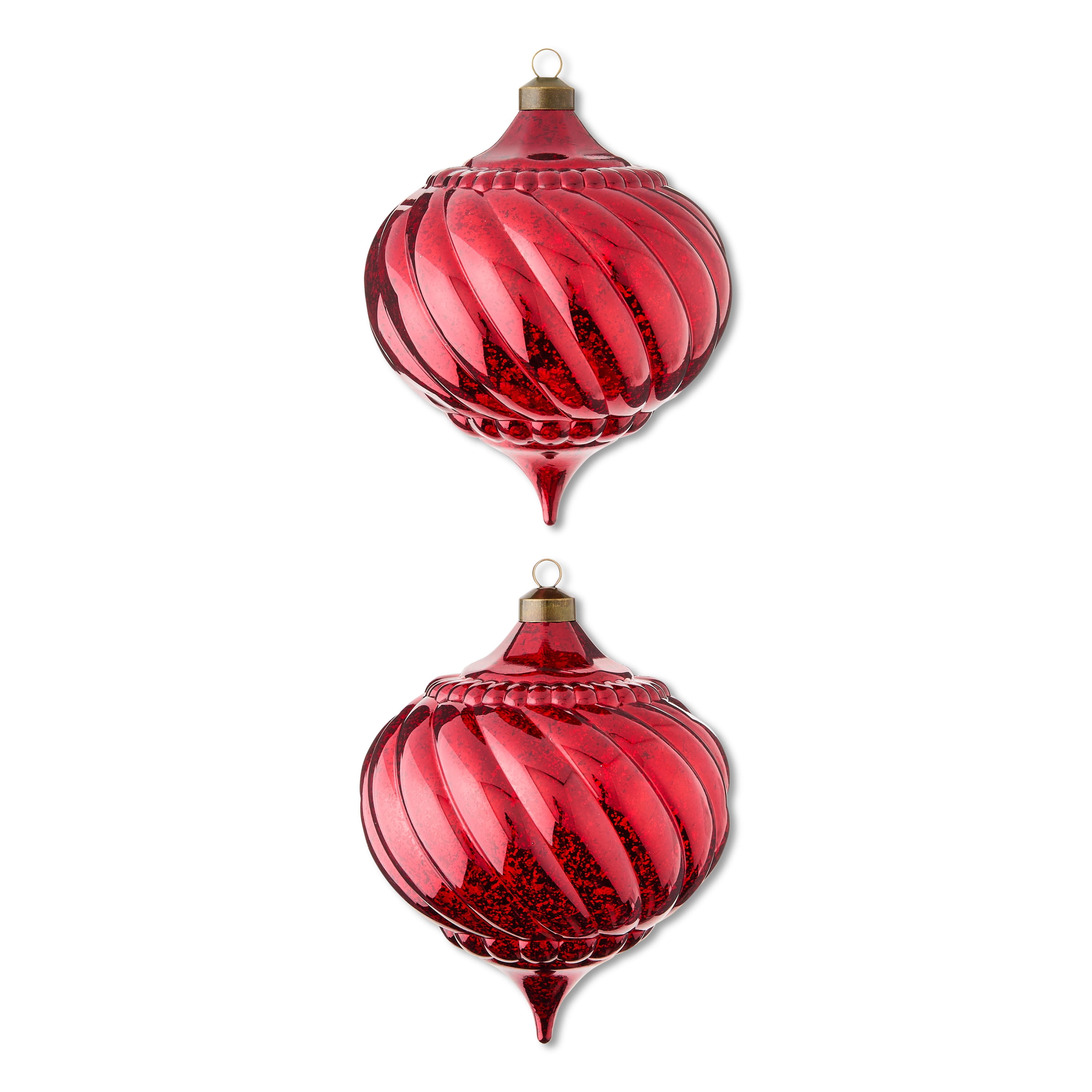 2 Count Red Mercury Glass-Style Finial Shatterproof Christmas Ornaments, 7 in, by My Texas House