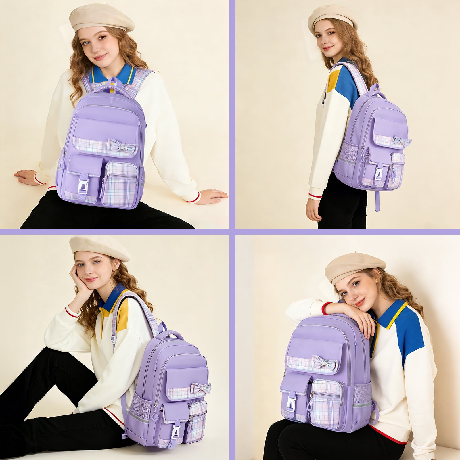 Gynky School Backpack School Bookbag for Middle School Students Book Bag for Elementary Primary Kawaii Backpack, Purple