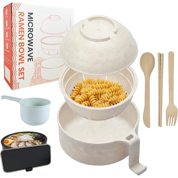 Ramen Bowl Microwave Safe | 2026 New Ramen Cooker Bowl Set with Chopsticks, 40fl oz Wheat Fiber Portable Instant Noodle Bowl for College Dorm & Apartment