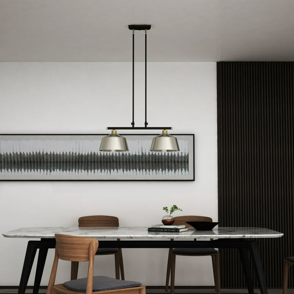 Vanity Art Modern 2-Lights Kitchen Island Bowl Pendant Lighting in Black W/Antique Brass with Grey Green Metal Shade Farmhouse Hanging Lamp Linear Ceiling Light Fixture IL208-2BK-AB-DG