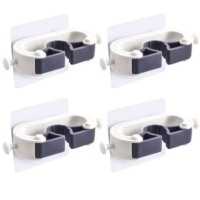 Kearding 4 Uds. De soportes para mopa, estantes de almacenamiento autoadhesivos multifunción, pinzas para escoba de mopa montadas en la pared para el Almacenamiento y organización del hogar blanco