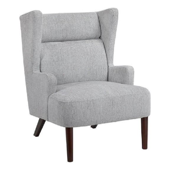 Accent Chair- High Wing Backrest- Gray Chenille- Wood Legs