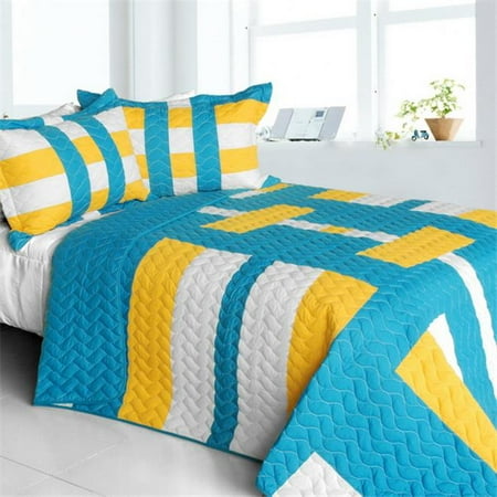 Blue Led Full Tower ONITIVA-QTS01320-23 Tower Vienna - Vermicelli-Quilted Patchwork Geometric Quilt Set Full & Queen Size - Blue ()