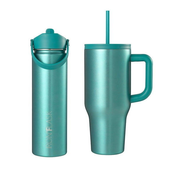 Iron Flask Stainless Steel Insulated Water Bottle 2 Pack, 22oz Wide Mouth & 32oz Straw Tumbler, Assorted Color