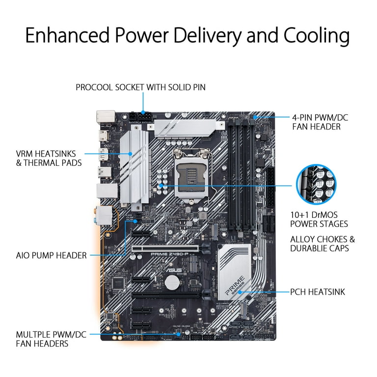 ASUS PRIME Z490-P ATX motherboard with dual 11 DrMOS power