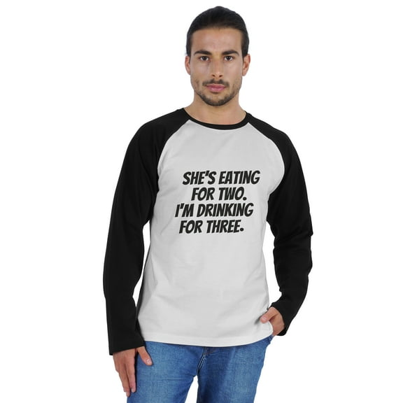 Inkmeso Men's Quote Tshirt She Eating For Two. I™m Drinking For Three. Graphic Tshirt For Pregnancy Announcement