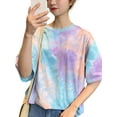 thumbnail image 2 of Women Summer Half Sleeve Top Tie-dye Pattern Loose Round Neck T-shirt Casual Lady Girls Tee Shirts Plus Size, 2 of 9