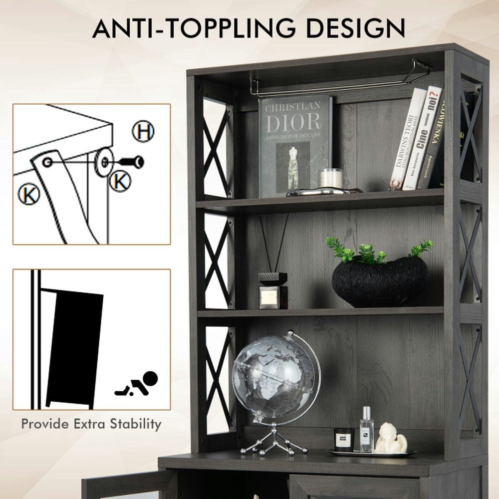 Finihen Kitchen Storage Cabinet, Buffet Sideboard, Tall Freestanding Bar Cabinet Buffet with Glass Holder and Adjustable Shelf, for Dining Room, Kitchen, Living Room, Gray Finihen Kitchen Storage Cabinet, Buffet Sideboard, Tall Freestanding Bar Cabinet Buffet with Glass Holder and Adjustable Shelf, for Dining Room, Kitchen, Living Room, Gray