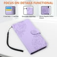 thumbnail image 2 of ELEHOLD Case for iPhone 16e, Flower Embossed Flip Leather Wallet Phone Case with 3 Card Slots & Wrist Strap,Purple, 2 of 5