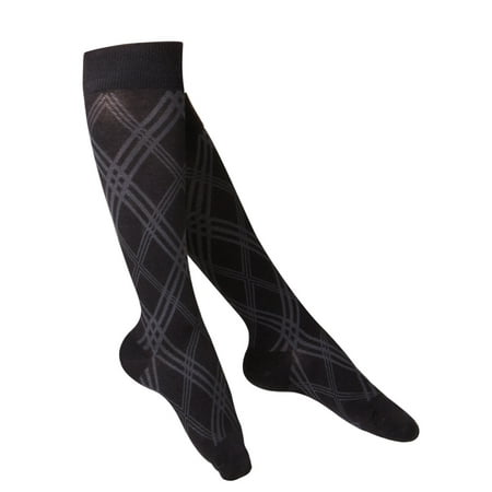 Compression Baseball Socks - Touch Women's Knee High Compression Socks, 20-30 mmHg, Black Argyle Pattern, Small
