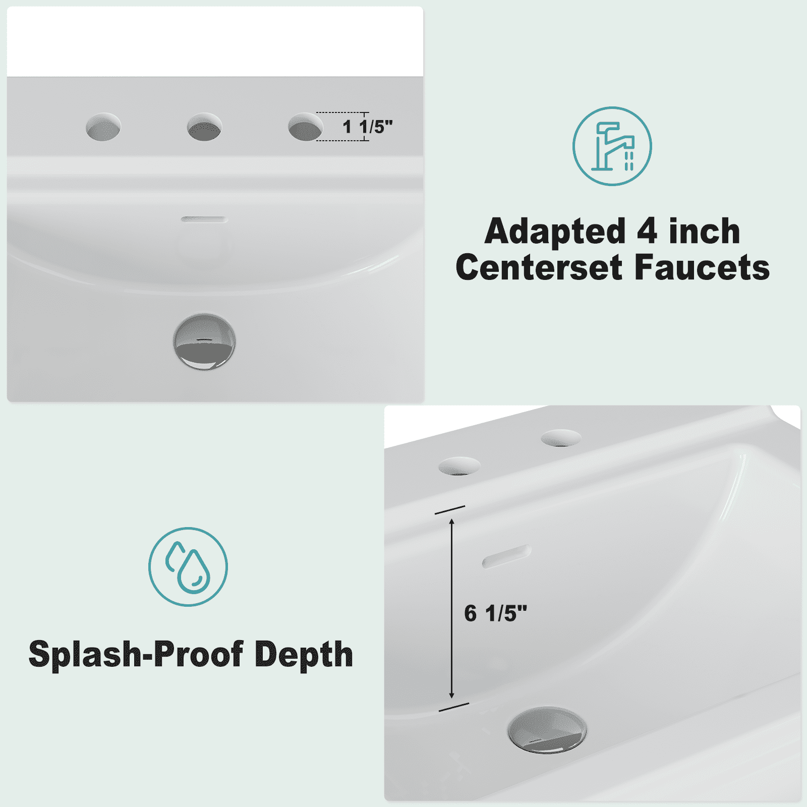 Luku Bathroom Pedestal Sinks, Rectangular Pedestal Sink Modern White Ceramic Pedestal Bathroom Sink Fits 4 in Faucets