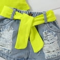 thumbnail image 6 of WOLLED 1-6 T Girls Tees Set for Kids Baby Sleeveless Top T-Shirt and Denim Shorts Outfit Toddler One Shoulder Flounce Top T-Shirt Outfit, 6 of 7
