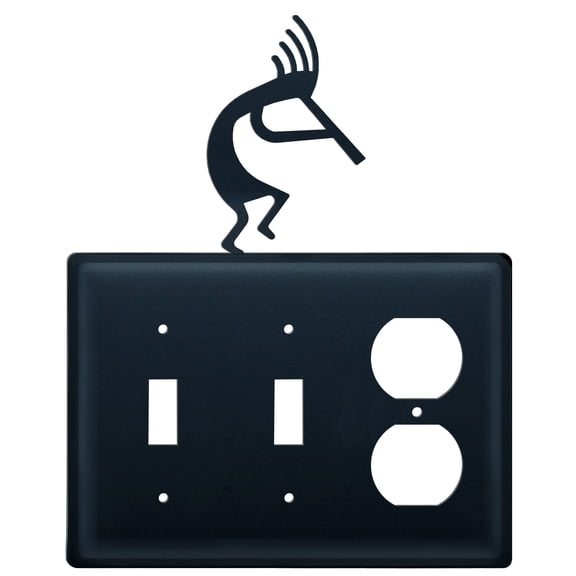 Double Switch and Duplex Outlet Cover with Kokopelli Art Accent, Black