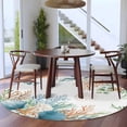 thumbnail image 3 of Round Rugs 8 Ft, Beach Coastal Non Slip Area Rugs for Kitchen Bedroom Entryway, Summer Nautical Coral Shell Botanical Washable Carpet Runner Rug Floor Mats for Bedroom Home Decor, 3 of 8