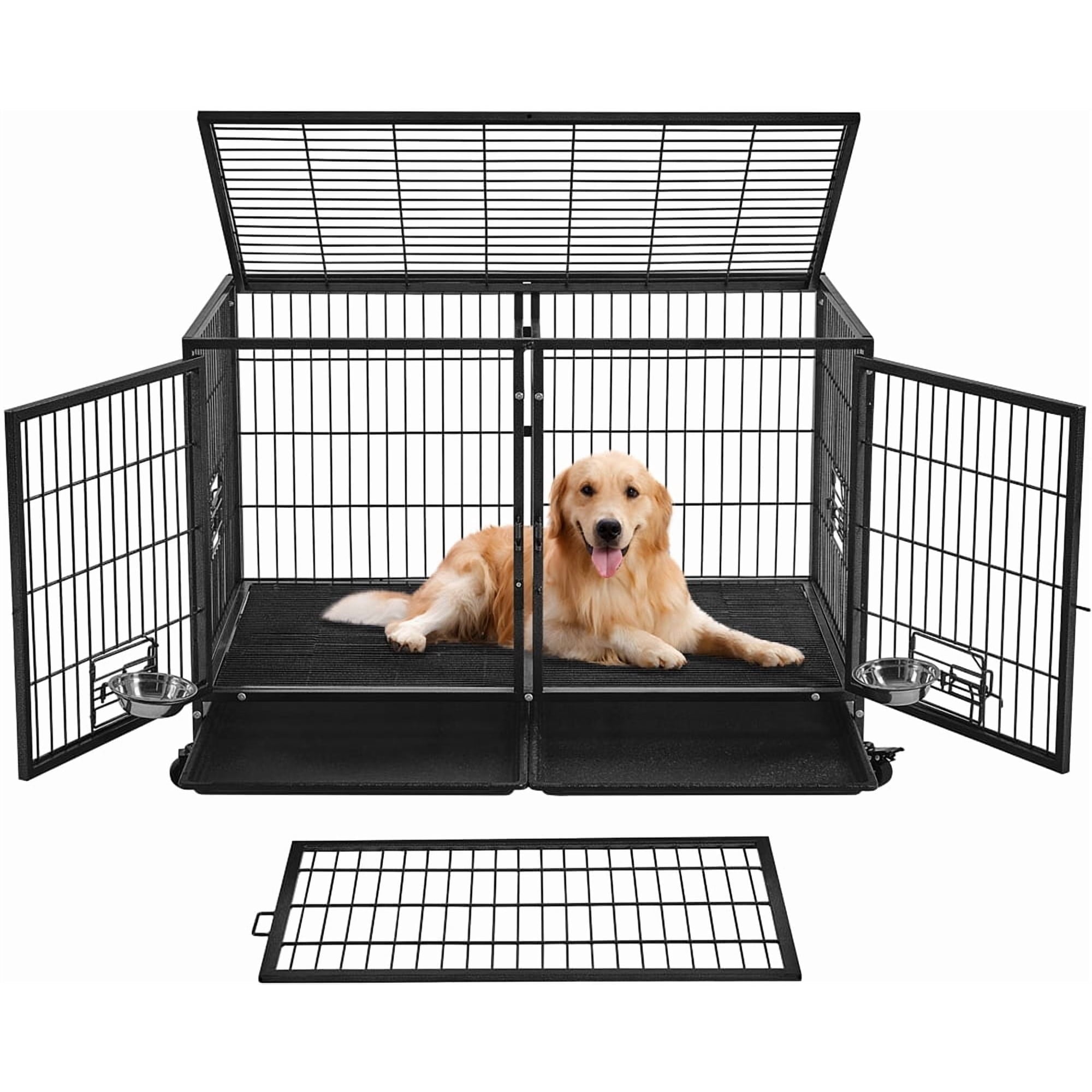 Yaheetech 42.5'' W Rolling Dog Crate W/ Removable Divider, Black