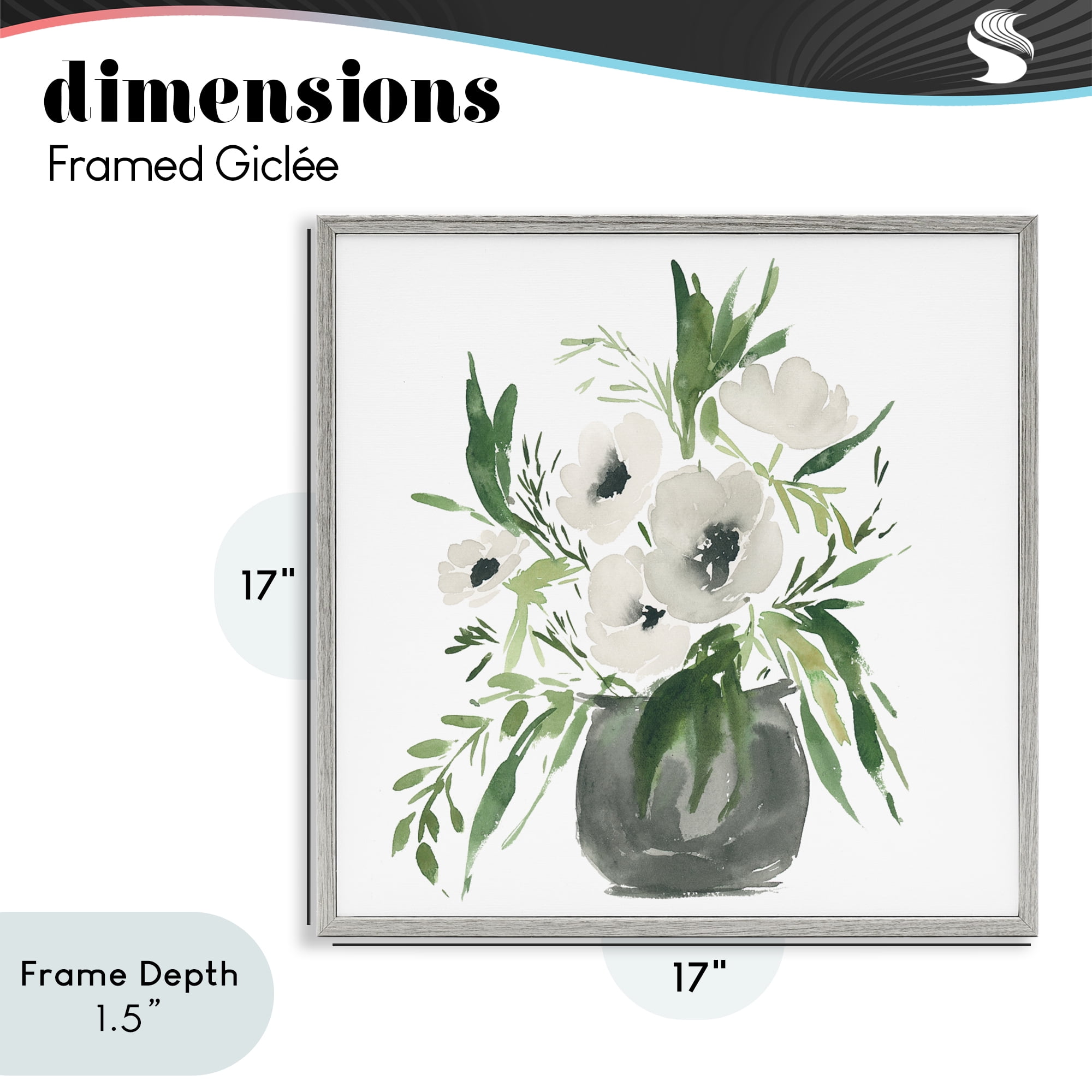 Stupell Industries Rounded White Anemones Gray Framed Giclee Art, design by Lucille Price