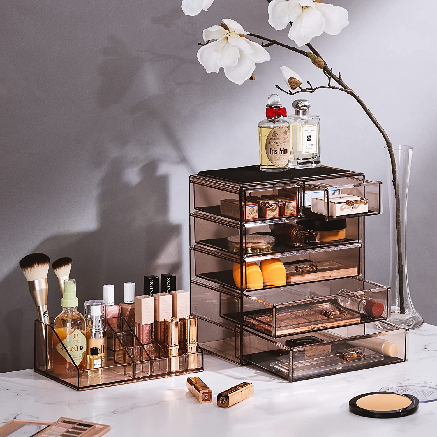 Sorbus Cosmetic Makeup and Jewelry Storage Case Display Spacious Design  Great for Bathroom, Dresser, Vanity and Countertop (4 Large, Small Drawers,  Bronze Glow)