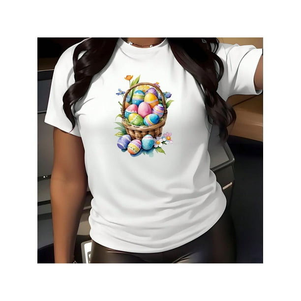 Easter Egg Print T-Shirt For Men And Women Round Neck Cotton Short Sleeve Sports T-Shirt For All Seasons Tee For Adult, Men, Women, Teen, Teenager, Adolescent, Youth.