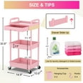 thumbnail image 4 of Yeabett 3 Tier Rolling Utility Cart Organizer with Removable Drawer, Mobile Storage Carts with 2 Lockable Wheels for Bathroom, Kitchen, Snack, Craft, Makeup, Baby Essentials, Pink, 4 of 8