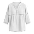 thumbnail image 4 of cfhntfmh Womens Shirts Dressy Casual Hollow out 3/4 Sleeve Tops Loose Fit Trendy V Neck T-Shirts with Buttons, 4 of 5