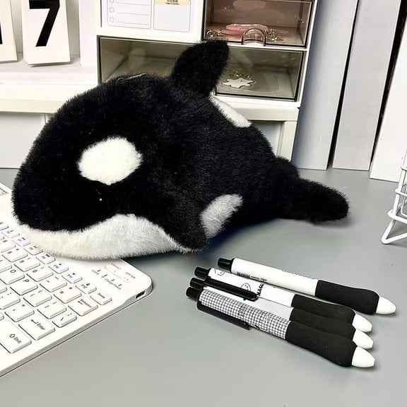 FEOLGEHLY Cute Fake Orca-shaped Soft Pencil Case with Zipper, Portable Large Capacity Pencil Pouch Bag, Pen Box Makeup Bag Travel Storage Bags for Birthday Gifts Traveling or Office Working