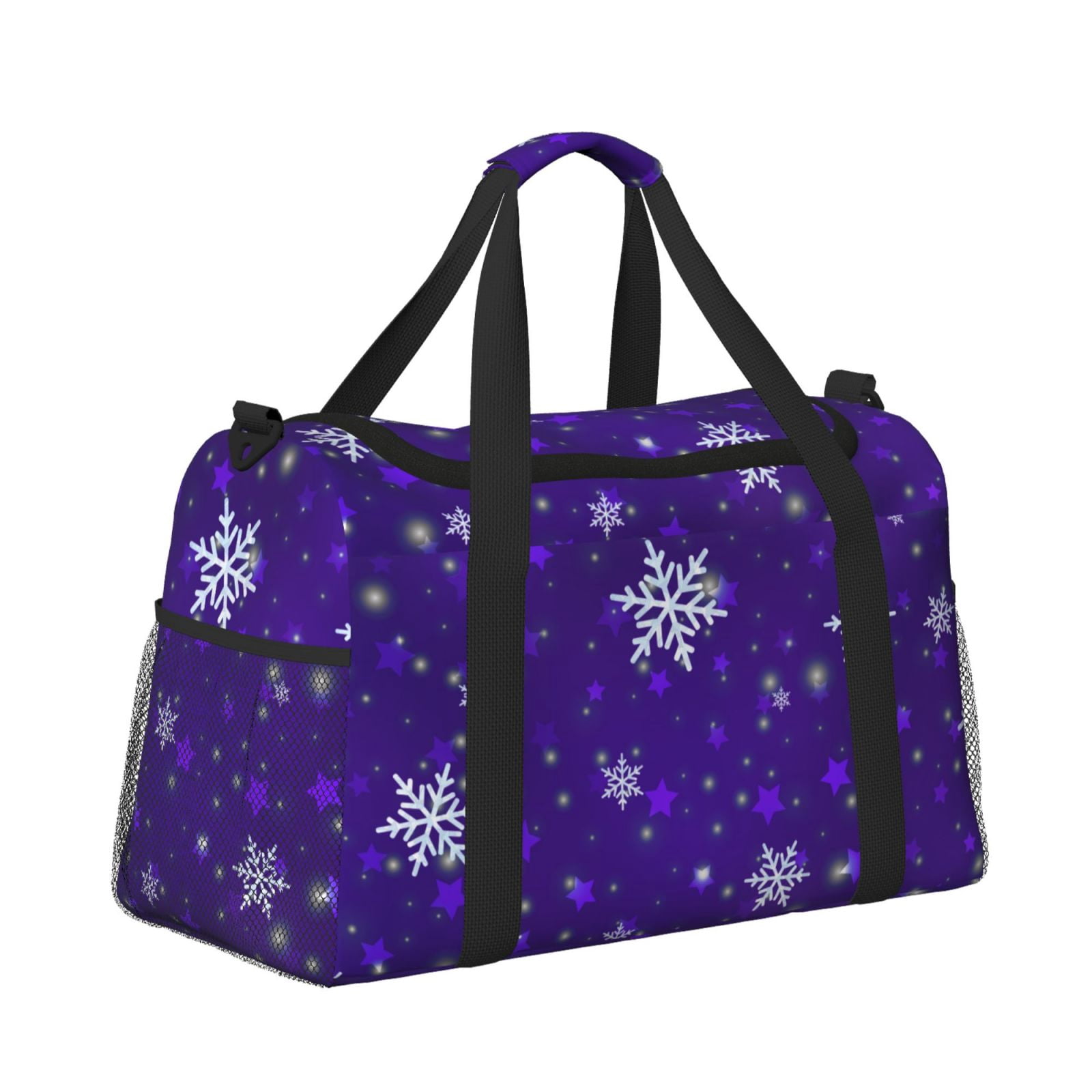 Fuzoiu Dark Purple Snowflakes Print Travel Duffle Bag,Carry On Tote Bags,Duffel Bag,Sport Gym Bag, Hospital Bag for Labor and Delivery, Overnight Bag,Luggage Bag