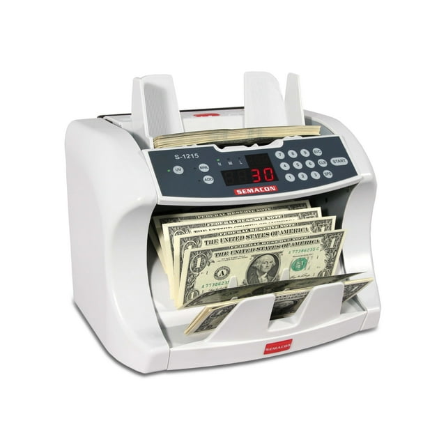 Semacon S-1215 High-Speed Bank Grade Currency Counter wirh Ultraviolet Counterfeit Detection, 800/1200/1600 Notes per Minute Counting Speed, Batching: 10 Keys/1-999 Range