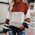 thumbnail image 6 of IROINNID Womens Sweater Round Neckline Pullover Sweater Contrast Color Casual Mid-Length Long Sleeve Patchwork Thick Knit Sweater Coat, 6 of 9