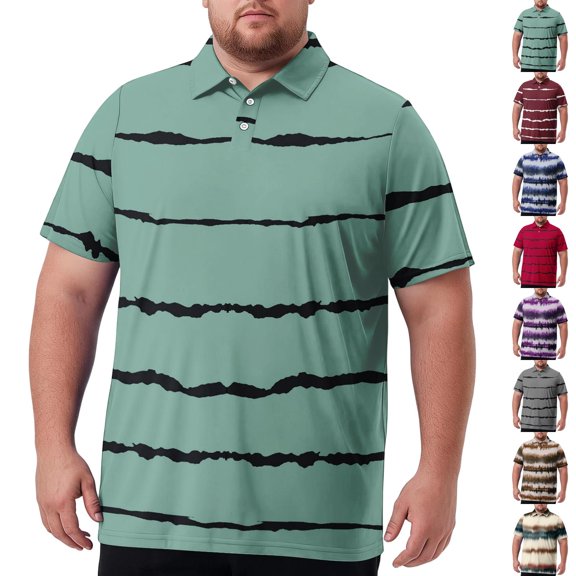 Big and Tall Mens polo shirts Quick Dry Breathable Polos for Men Business Casual Mens Polo Shirt Striped Summer Classis Loose Fit Short Sleeve Polo Shirt Black 8XL