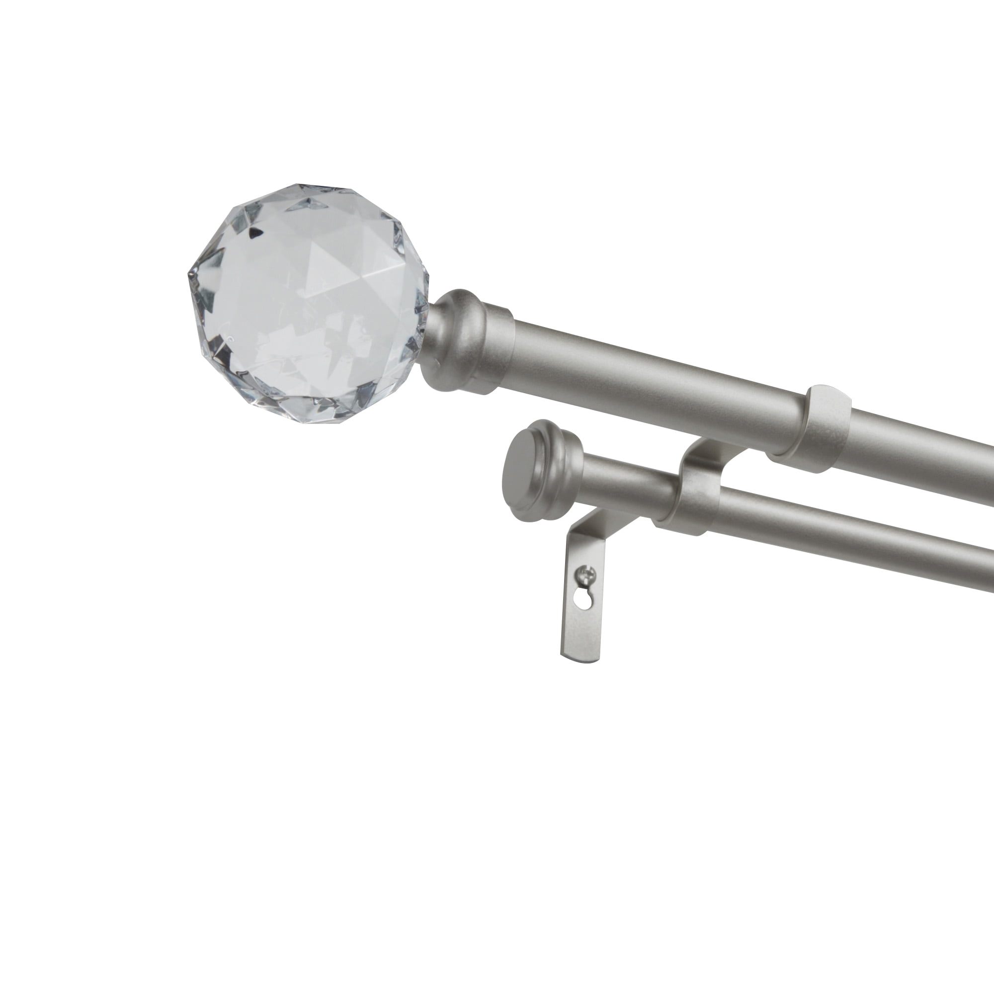 Photo 1 of Exclusive Home Curtains Crystal Ball Double Curtain Rod and Coordinating Finial Set, 36"-72", Matte Silver
