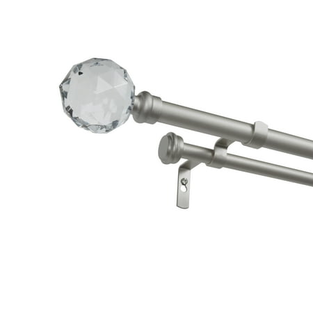 Exclusive Home Crystal Ball Double Curtain Rod and Finial Set, 36"-72"