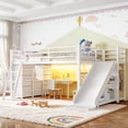 thumbnail image 4 of Leumius Twin Size Metal Loft Bed with Slide & Ladder, Metal Loft Bed with Storage Drawers and Hanging Area, LED Lights,Antique White, 4 of 17