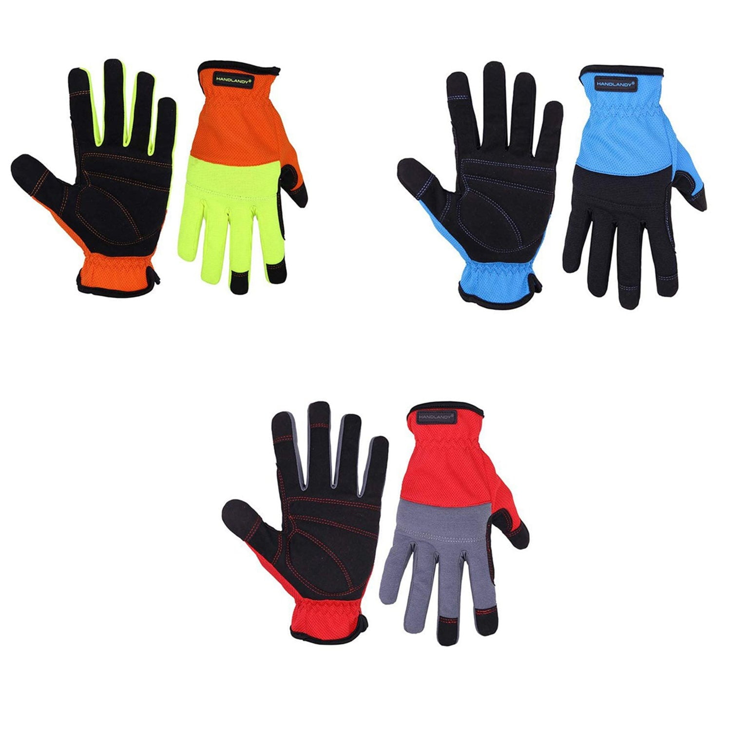 HANDLANDY 3 Pairs Ultralight Work Gloves, Men Women MultiFunctional