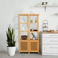 thumbnail image 5 of LUVODI 140cm Bamboo Bathroom Cabinet Side Tall Slim Storage Unit Shelf Cupboard with 3 Hanging Hooks ﻿, 5 of 12