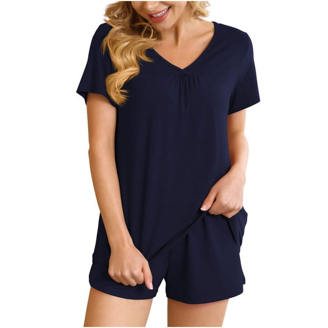 drppepioner Ensemble de Pyjama Confortable pour Femmes, 2 Pcs, Col en V, Manches Courtes, Ensemble de Sport