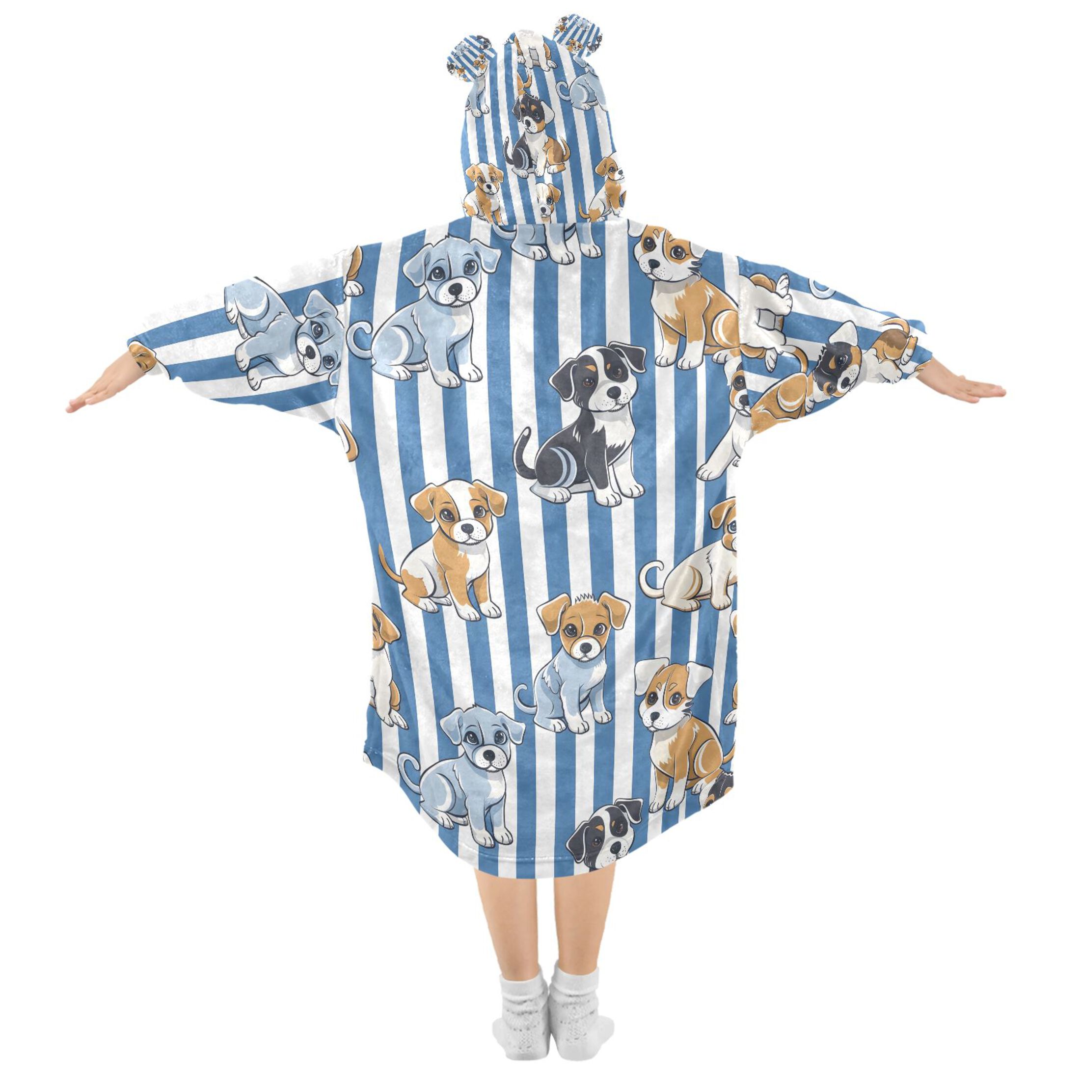 joogoo Wearable Blanket Hoodie for Cartoon Puppy Dog Stripes Flannel Sherpa Pocket 3-14 YR S