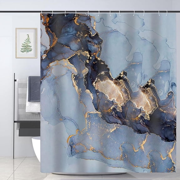 Sky Blue Golden Cracked Lines Abstract Modern Shower Curtain for Bathroom Decor,Waterproof Texture Washable Fabric Shower Curtain,72 X 72