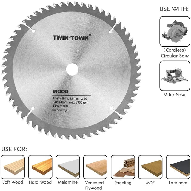 Disco Twin-town De Sierra Circular 7-1/4 60 Dientes Melamina Twin-Town TTW71460