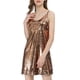 thumbnail image 1 of Vestido de Promoción Mini de Strass con Cuello en V y Tirantes Ajustables para Mujeres Allegra K XS Dorado, 1 of 8