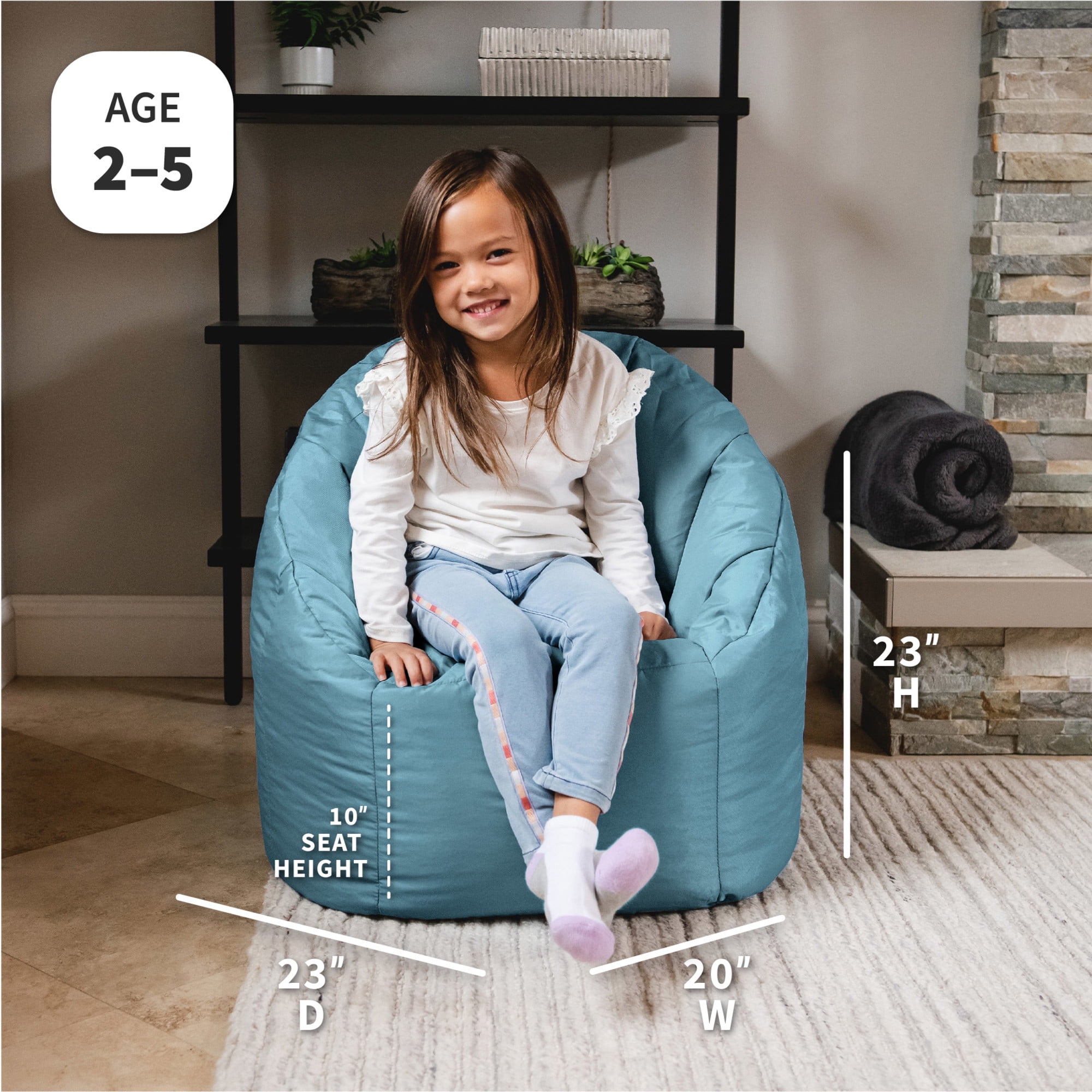 Big Joe Joey Junior Kids Bean Bag Chair, 1.5 Feet, Durable Polyester Nylon Blend, Milky Blue