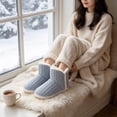 thumbnail image 5 of Xfvqtps Knit Slipper Boots for Womens up to Ankle Plush Lined Fuzzy Solid Color Slip on Soft Sole Memory Foam Non Slip Insulated Warm Winter Snow Boots Light Blue, 5 of 9