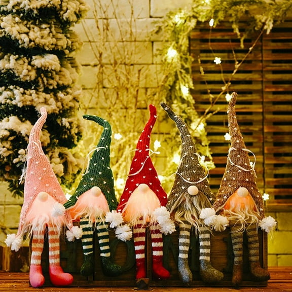 Lighted Christmas Gnomes Decorations, 5PCS Xmas Table Decorations Handmade Swedish Tomte Plush Gnomes Christmas Scandinavian Santa Elf Decoration Ornaments Thanks Giving