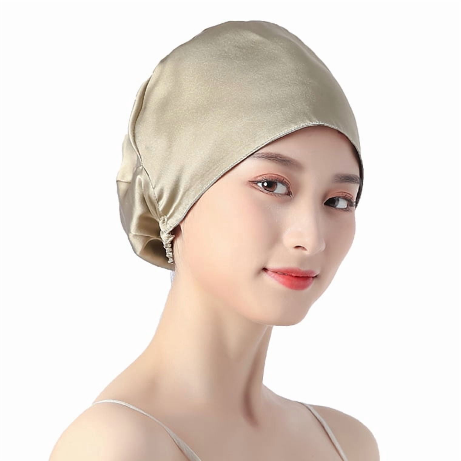 16MM 100% Real Silk Turban Bonnets,Female Double Layered Solid Sleeping Night Wrap Cap,For Curly Ladies