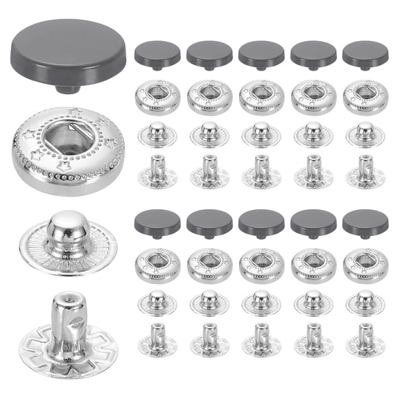 20 Set Snap Fasteners, 12mm #633 Zinc Alloy Press Studs Buttons, Dark Gray