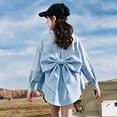 thumbnail image 2 of Girls Back Big Bow Button Down Shirt, Lapel Long Sleeve Loose Curved Hem Tunic Blouse, Summer Casual Back to School Performance Top for Kids(Light Blue,9-10 Years), 2 of 5