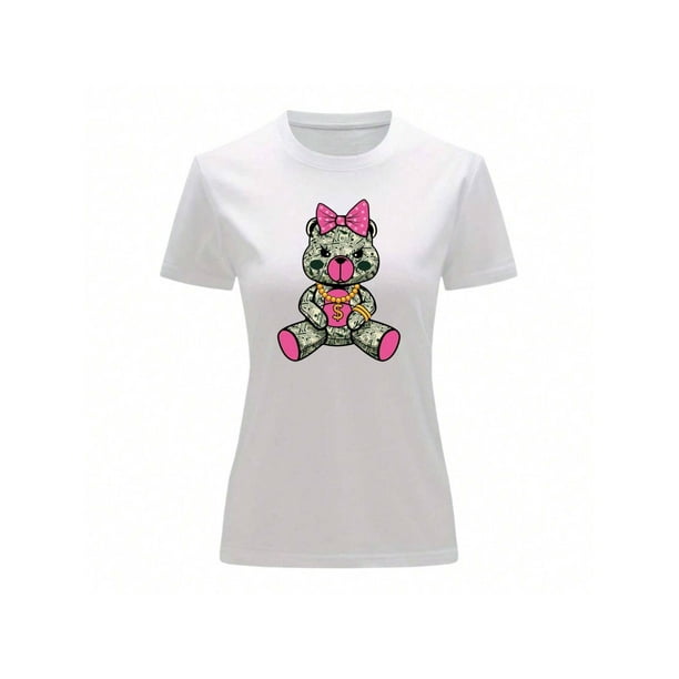 Playera Blusa De Osita Con Dolares Ropa De Mujer Juvenil Oso Dinero Color Blanco Talla Grande Marca Emil SaEs